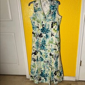 Coldwater Creek Teal, Green and Black Floral Maxi Dress